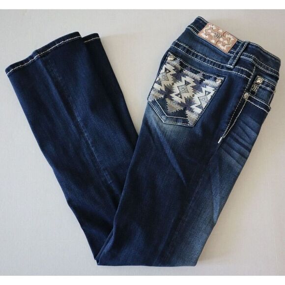 Miss Me M9176BV Women's Sz 26 Dark Blue Aztec Haze Mid-Rise Bootcut Jeans - Picture 14 of 14